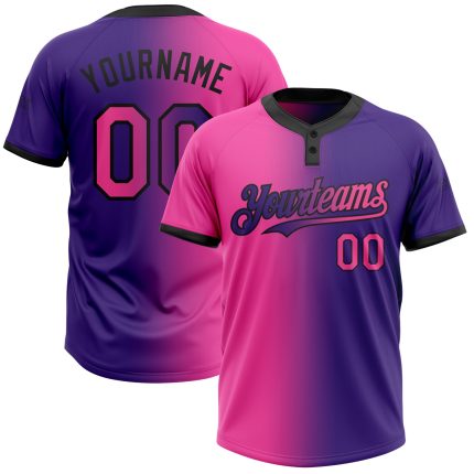 Personalized Purple Pink-Black Gradient Fashion Two-Button Unisex Softball Jersey Team Custom Name and Number