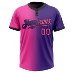 Personalized Purple Pink-Black Gradient Fashion Two-Button Unisex Softball Jersey Team Custom Name and Number