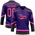 Personalized Purple Pink-Black Hockey Lace Neck Jersey Team Custom Name and Number