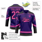 Personalized Purple Pink-Black Hockey Lace Neck Jersey Team Custom Name and Number
