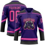 Personalized Purple Pink-Black Hockey Lace Neck Jersey Team Custom Name and Number