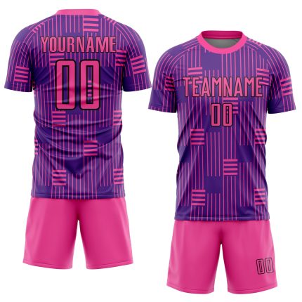 Personalized Purple Pink-Black Lines Sublimation Soccer Uniform Jersey Team Custom Name and Number