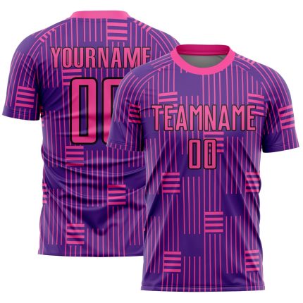 Personalized Purple Pink-Black Lines Sublimation Soccer Uniform Jersey Team Custom Name and Number