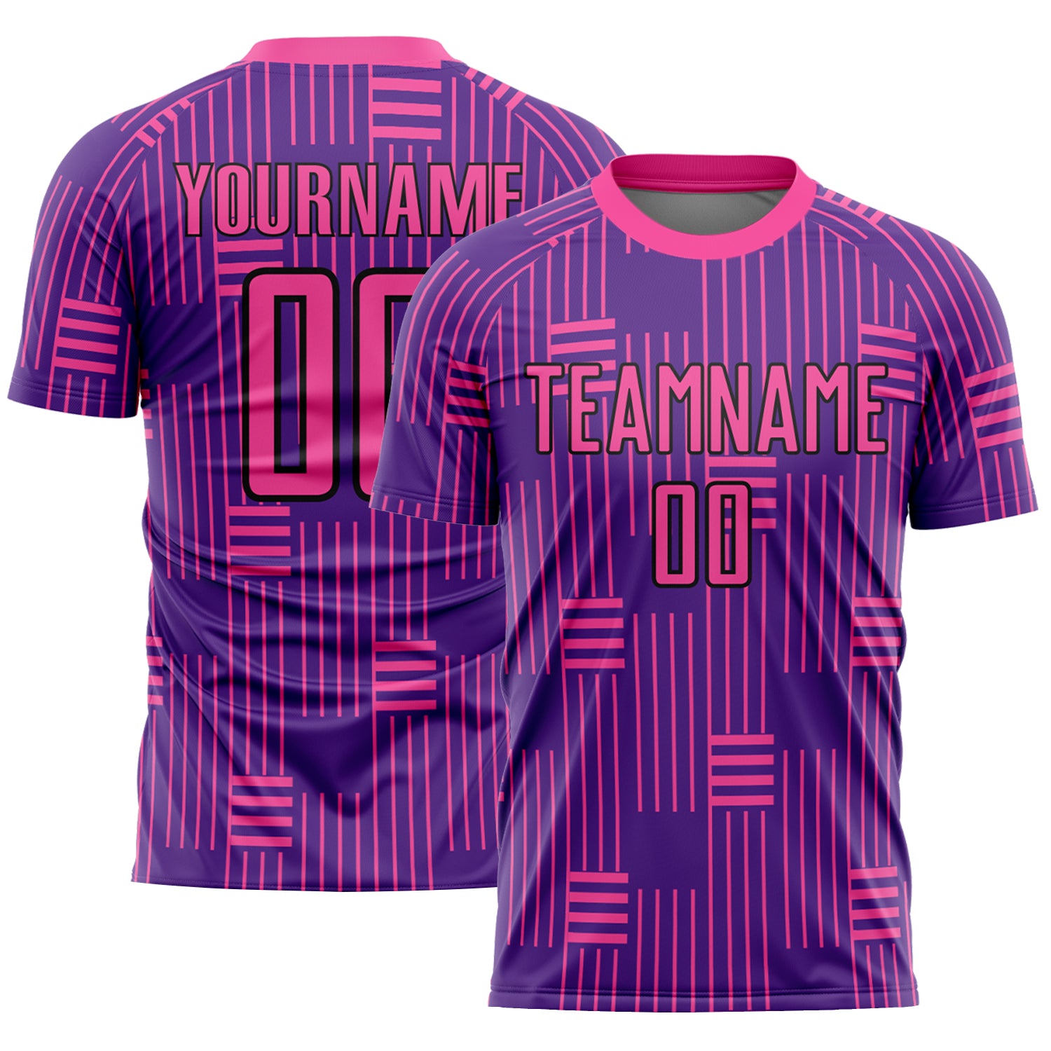 Personalized Purple Pink-Black Lines Sublimation Soccer Uniform Jersey Team Custom Name and Number