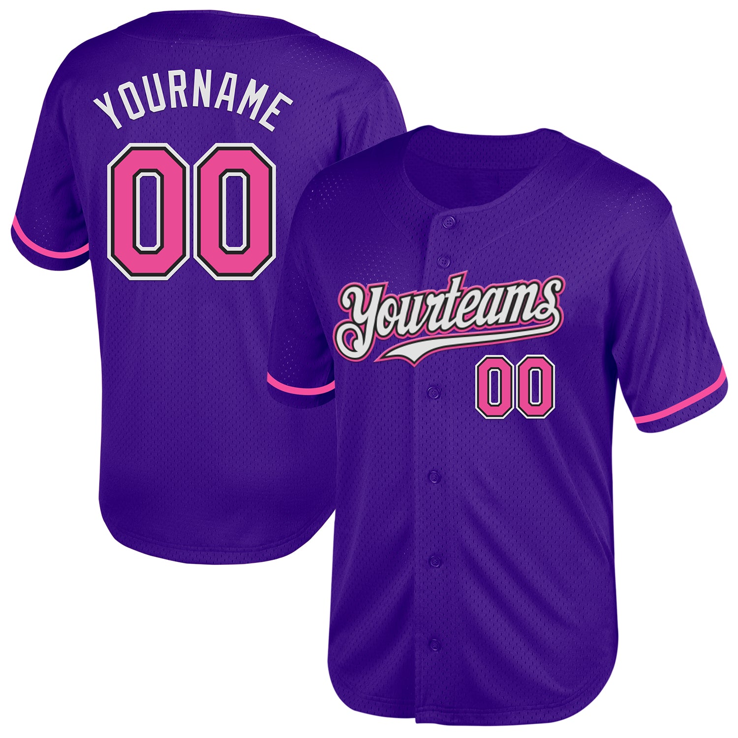 Personalized Purple Pink-Black Mesh Authentic Throwback Baseball Jersey Team Custom Name and Number
