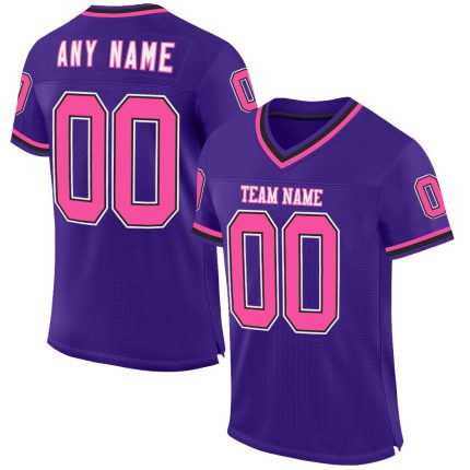 Personalized Purple Pink-Black Mesh Authentic Throwback Football Jersey Team Custom Name and Number