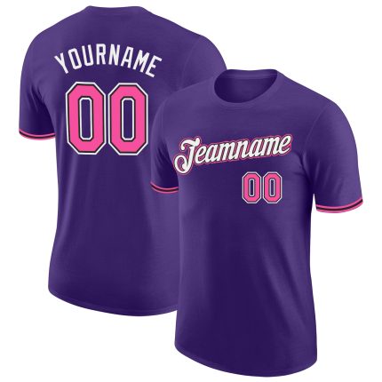 Personalized Purple Pink-Black Performance T-Shirt Team Custom Name and Number