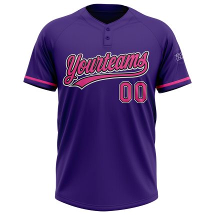 Personalized Purple Pink-Black Two-Button Unisex Softball Jersey Team Custom Name and Number