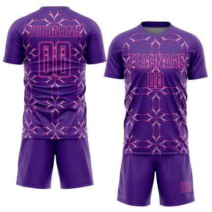 Personalized Purple Pink Damask Pattern Sublimation Soccer Uniform Jersey Team Custom Name and Number
