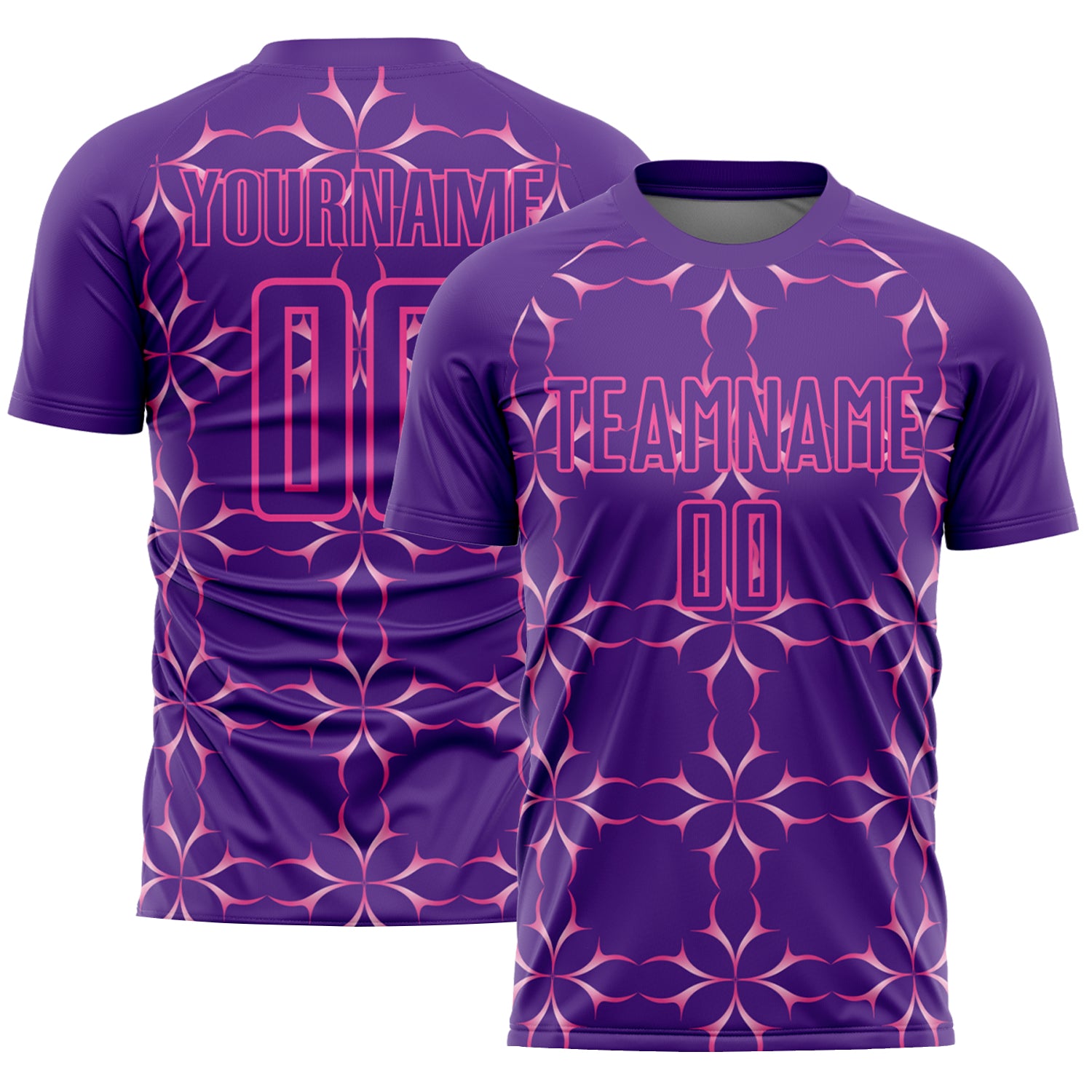 Personalized Purple Pink Damask Pattern Sublimation Soccer Uniform Jersey Team Custom Name and Number