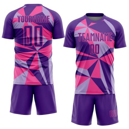 Personalized Purple Pink Geometric Pattern Sublimation Soccer Uniform Jersey Team Custom Name and Number