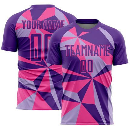 Personalized Purple Pink Geometric Pattern Sublimation Soccer Uniform Jersey Team Custom Name and Number