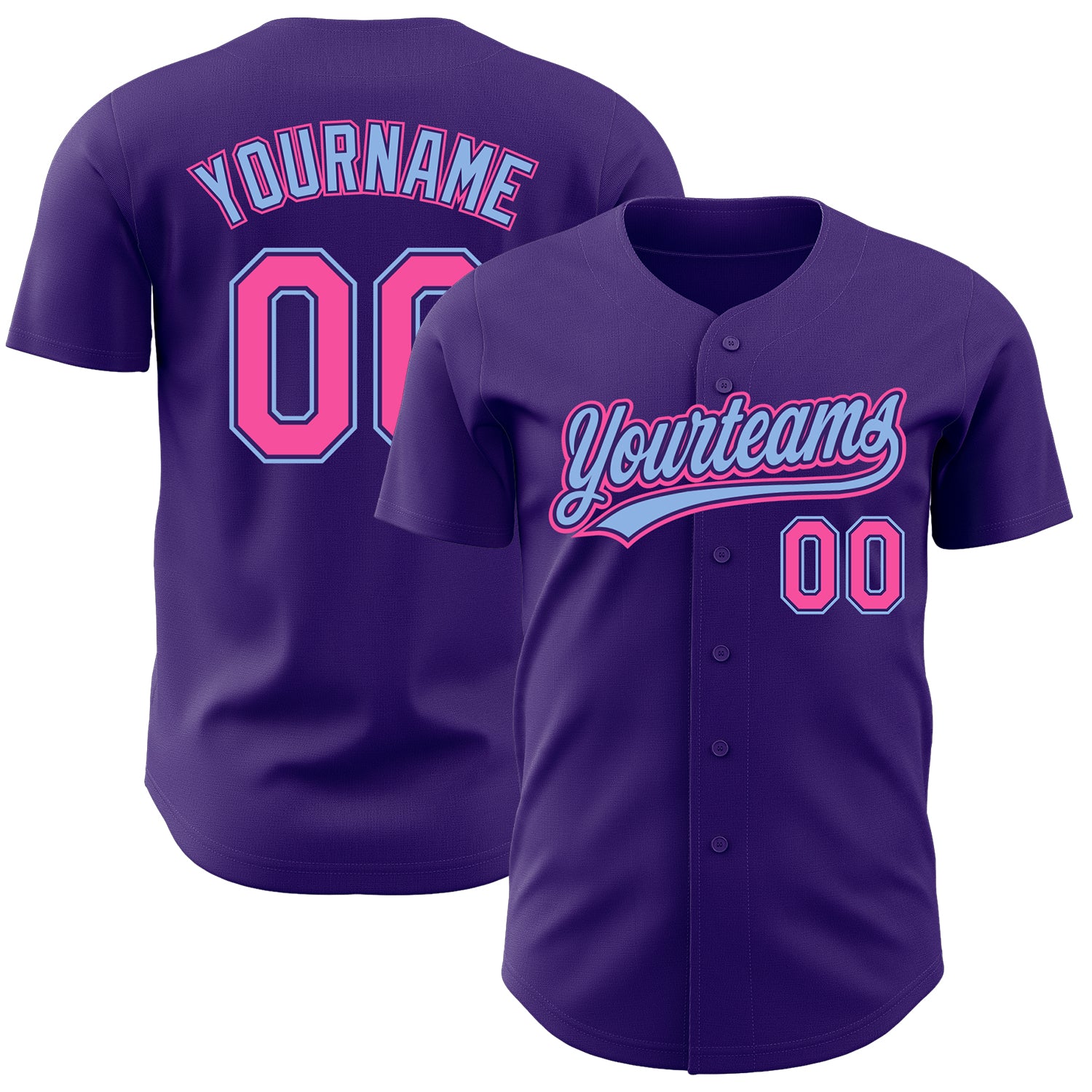 Personalized Purple Pink-Light Blue Authentic Baseball Jersey Team Custom Name and Number