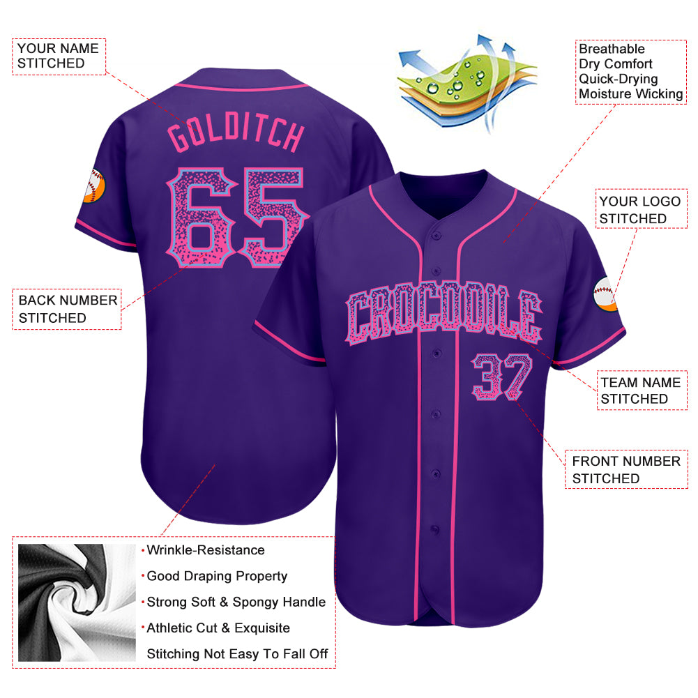 Personalized Purple Pink-Light Blue Authentic Drift Fashion Baseball Jersey Team Custom Name and Number Personalized Purple Pink-Light Blue Authentic Drift Fashion Baseball Jersey Team Custom Name and Number - Image 3