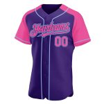 Personalized Purple Pink-Light Blue Authentic Raglan Sleeves Baseball Jersey Team Custom Name and Number