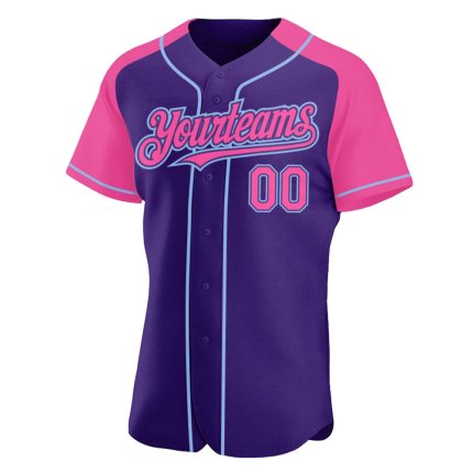 Personalized Purple Pink-Light Blue Authentic Raglan Sleeves Baseball Jersey Team Custom Name and Number