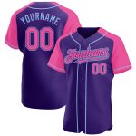 Personalized Purple Pink-Light Blue Authentic Raglan Sleeves Baseball Jersey Team Custom Name and Number