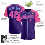 Personalized Purple Pink-Light Blue Authentic Raglan Sleeves Baseball Jersey Team Custom Name and Number