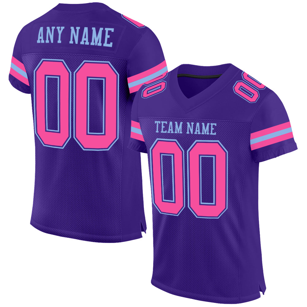 Personalized Purple Pink-Light Blue Mesh Authentic Football Jersey Team Custom Name and Number