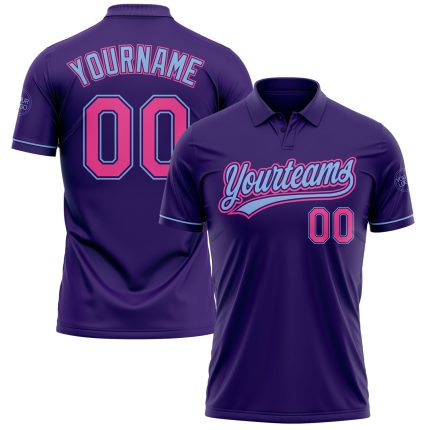 Personalized Purple Pink-Light Blue Performance Vapor Golf Polo Shirt Team Custom Name and Number