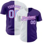 Personalized Purple Pink-Light Blue Pinstripe Authentic Split Fashion Baseball Jersey Team Custom Name and Number