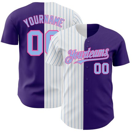 Personalized Purple Pink-Light Blue Pinstripe Authentic Split Fashion Baseball Jersey Team Custom Name and Number