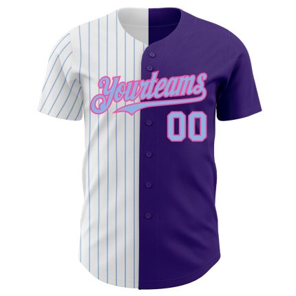 Personalized Purple Pink-Light Blue Pinstripe Authentic Split Fashion Baseball Jersey Team Custom Name and Number