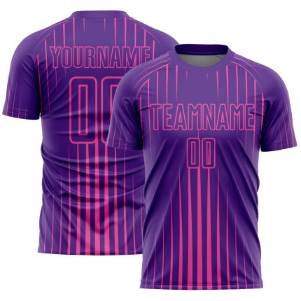 Personalized Purple Pink Lines Sublimation Soccer Uniform Jersey Team Custom Name and Number