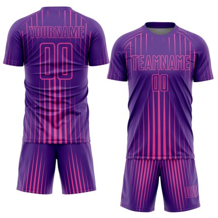 Personalized Purple Pink Lines Sublimation Soccer Uniform Jersey Team Custom Name and Number