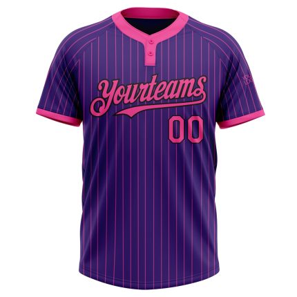 Personalized Purple Pink Pinstripe Black Two-Button Unisex Softball Jersey Team Custom Name and Number