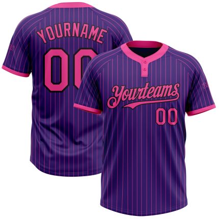 Personalized Purple Pink Pinstripe Black Two-Button Unisex Softball Jersey Team Custom Name and Number