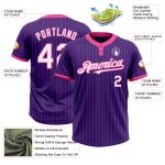 Personalized Purple Pink Pinstripe White Two-Button Unisex Softball Jersey Team Custom Name and Number