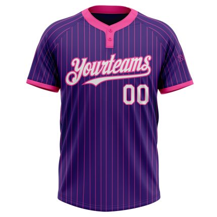 Personalized Purple Pink Pinstripe White Two-Button Unisex Softball Jersey Team Custom Name and Number