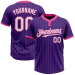 Personalized Purple Pink Pinstripe White Two-Button Unisex Softball Jersey Team Custom Name and Number
