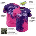 Personalized Purple Pink-White 3D Pattern Design Abstract Brush Stroke Authentic Baseball Jersey Team Custom Name and Number