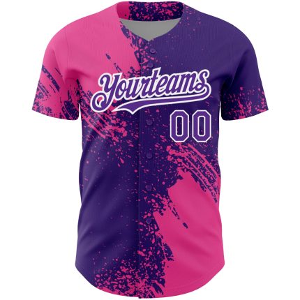 Personalized Purple Pink-White 3D Pattern Design Abstract Brush Stroke Authentic Baseball Jersey Team Custom Name and Number