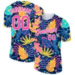 Personalized Purple Pink-White 3D Pattern Design Abstract Leaf Performance T-Shirt Team Custom Name and Number