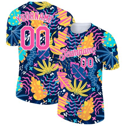 Personalized Purple Pink-White 3D Pattern Design Abstract Leaf Performance T-Shirt Team Custom Name and Number