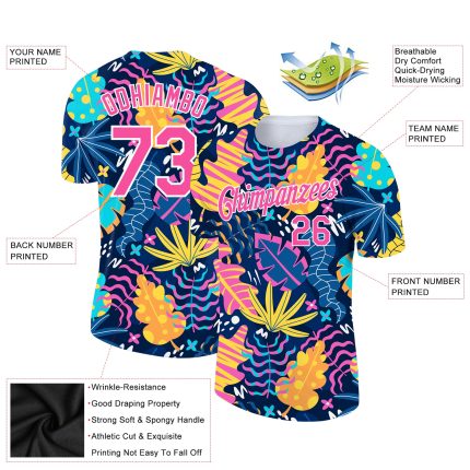 Personalized Purple Pink-White 3D Pattern Design Abstract Leaf Performance T-Shirt Team Custom Name and Number