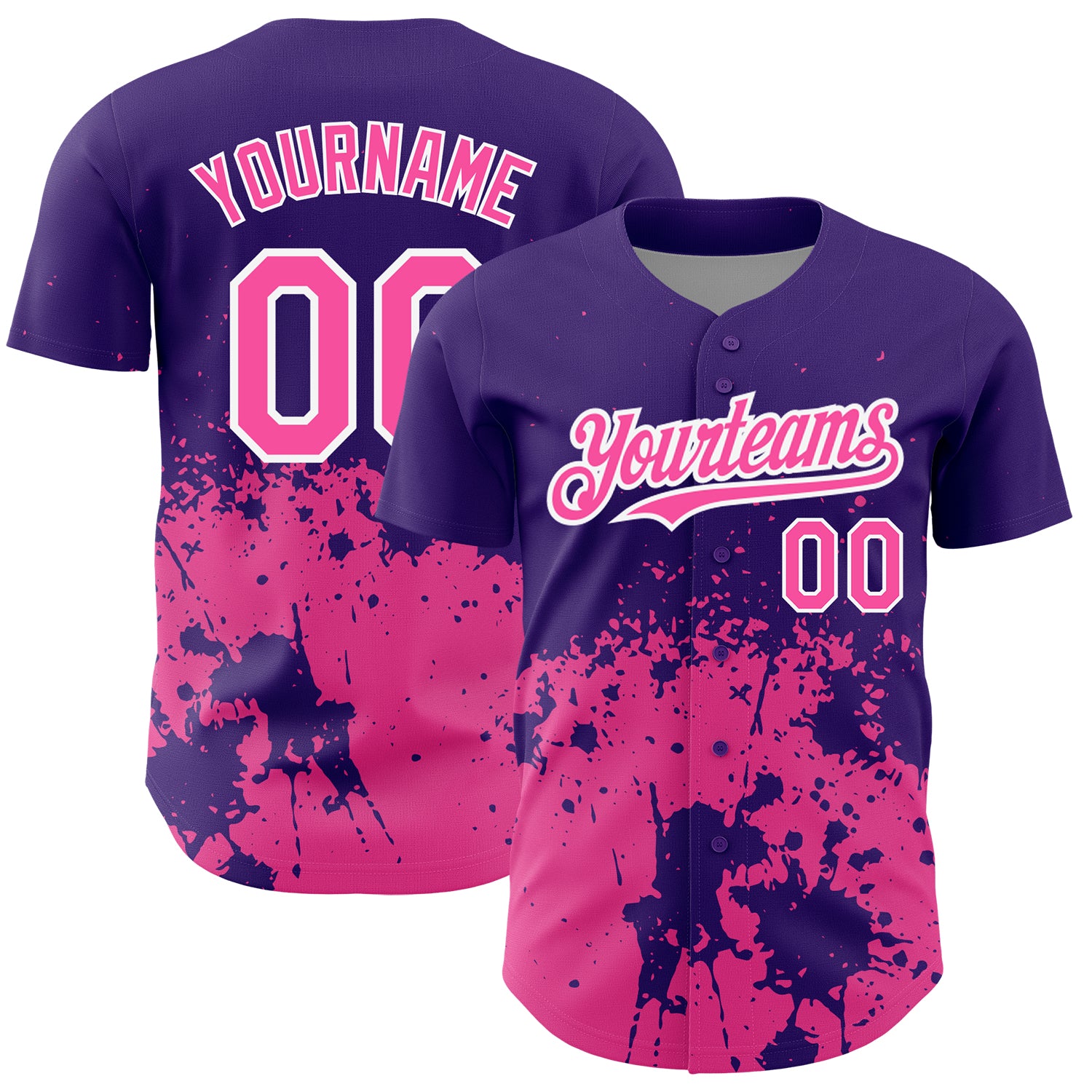 Personalized Purple Pink-White 3D Pattern Design Abstract Splash Grunge Art Authentic Baseball Jersey Team Custom Name and Number