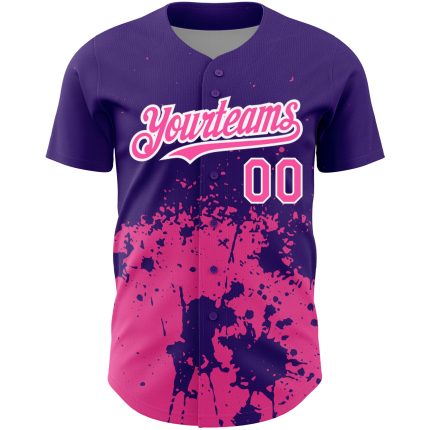 Personalized Purple Pink-White 3D Pattern Design Abstract Splash Grunge Art Authentic Baseball Jersey Team Custom Name and Number