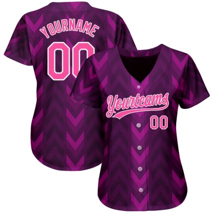 Personalized Purple Pink-White 3D Pattern Design Authentic Baseball Jersey Team Custom Name and Number