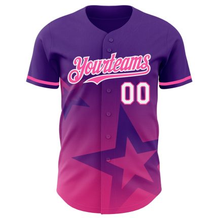Personalized Purple Pink-White 3D Pattern Design Gradient Style Twinkle Star Authentic Baseball Jersey Team Custom Name and Number