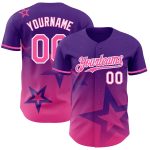 Personalized Purple Pink-White 3D Pattern Design Gradient Style Twinkle Star Authentic Baseball Jersey Team Custom Name and Number