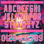 Personalized Purple Pink-White 3D Pattern Design Hawaii Palm Trees On Beach Performance T-Shirt Team Custom Name and Number