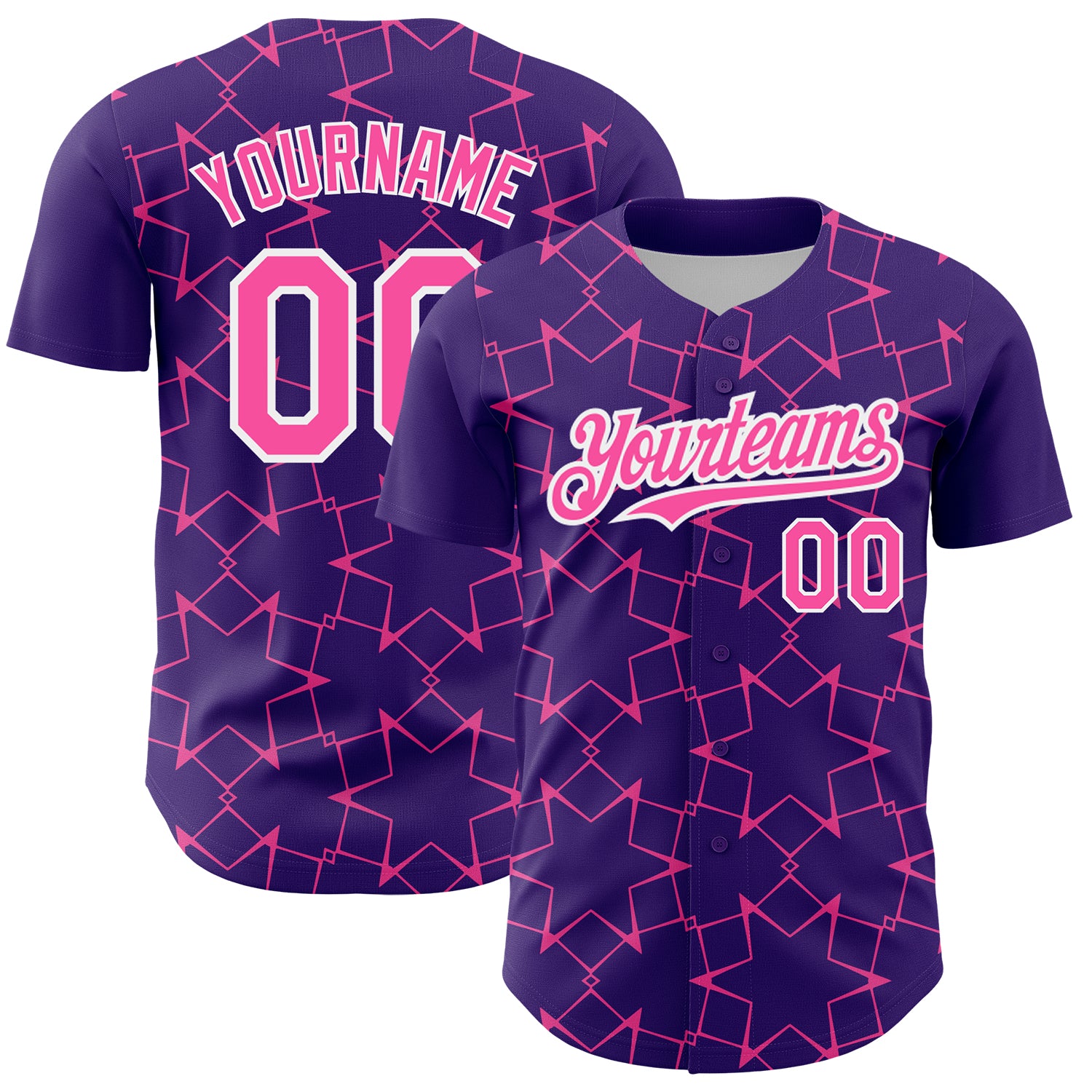 Personalized Purple Pink-White 3D Pattern Design Star Lines Authentic Baseball Jersey Team Custom Name and Number