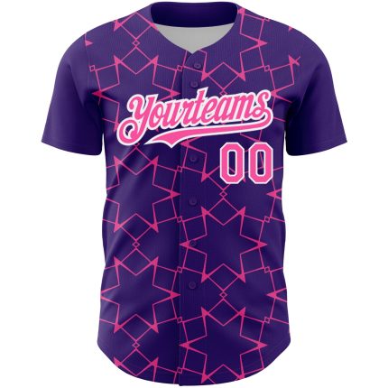 Personalized Purple Pink-White 3D Pattern Design Star Lines Authentic Baseball Jersey Team Custom Name and Number