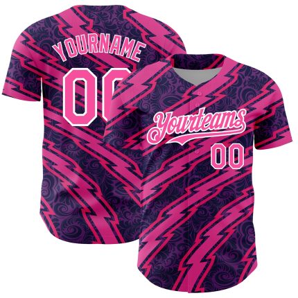 Personalized Purple Pink-White 3D Pattern Design Zigzag Authentic Baseball Jersey Team Custom Name and Number
