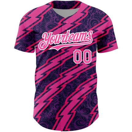 Personalized Purple Pink-White 3D Pattern Design Zigzag Authentic Baseball Jersey Team Custom Name and Number