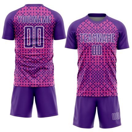 Personalized Purple Pink-White Abstract Geometric Shapes Sublimation Soccer Uniform Jersey Team Custom Name and Number